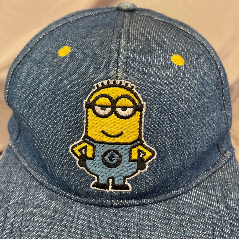 Minions Despicable Me Blue Denim Snapback Hat Kids Kevin Character Yellow Brim‎